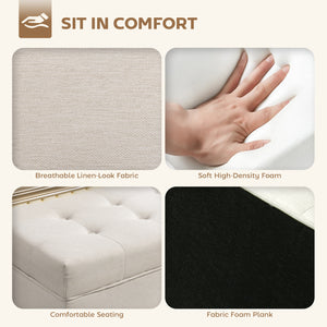 Storage Ottoman Bench with Lift-Up Lid and Wooden Legs, Cream White