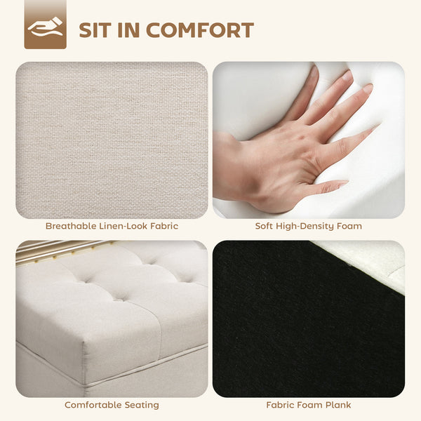 Storage Ottoman Bench with Lift-Up Lid and Wooden Legs, Cream White