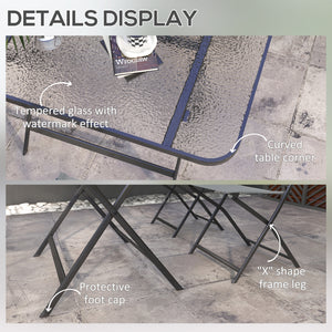 5 Piece Folding Garden Dining Set with 4 Seater Chairs and Large Rectangular Glass Table, Grey
