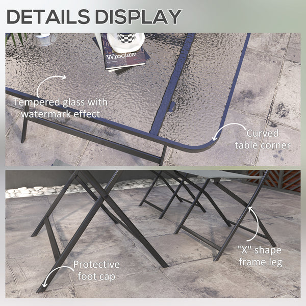 5 Piece Folding Garden Dining Set with 4 Seater Chairs and Large Rectangular Glass Table, Grey