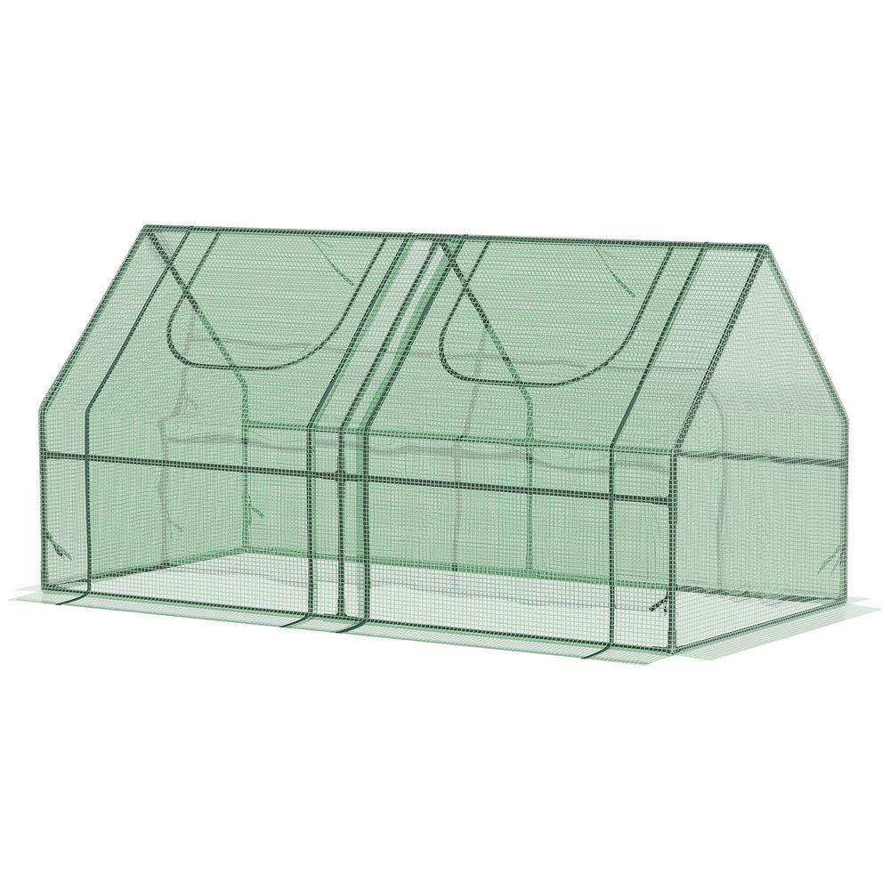 Portable mini greenhouse with 2 PE/plastic tarpaulins