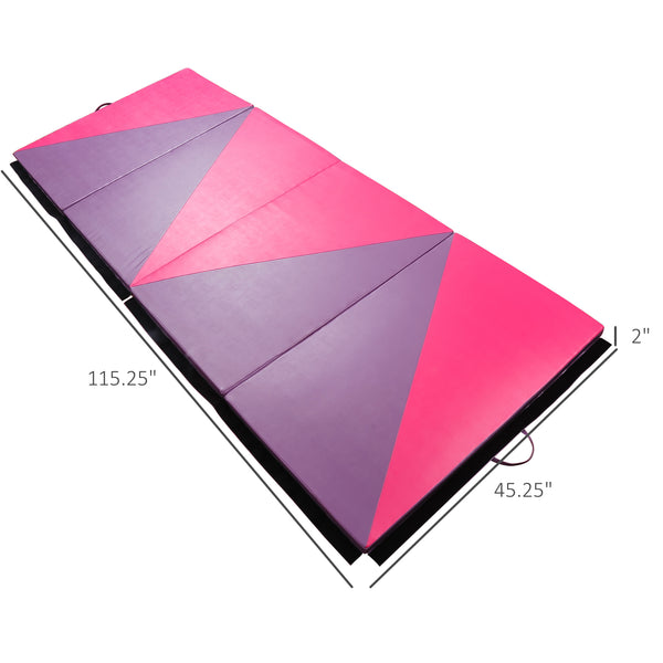 1.22m x 3m x 5cm Folding Gym Mat with Carry Handles, Pink and Purple