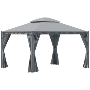 10'x13' Two-Tier Steel Covered Gazebo with Curtain, Gray