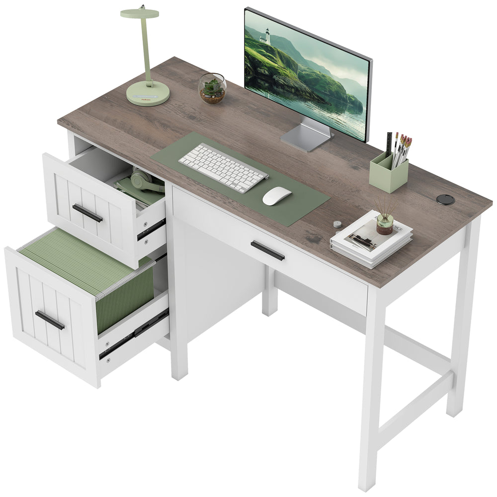 Country-style computer desk with 3 drawers, white