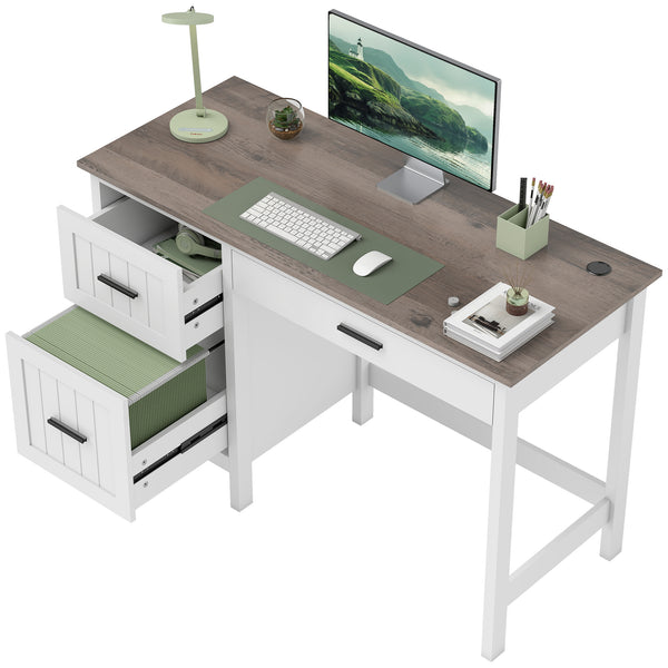 Country-style computer desk with 3 drawers, white