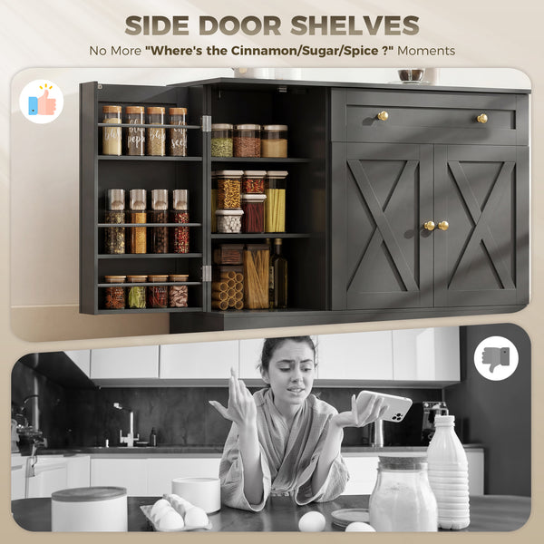 Farmhouse Coffee Bar Cabinet with Doors, Adjustable Shelves, Drawer, Sliding Barn Doors, Black