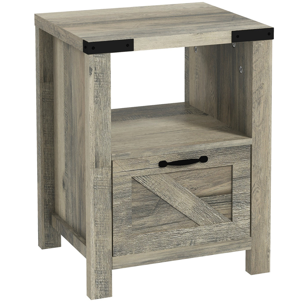 Farmhouse Style Side Table with Storage, Gray