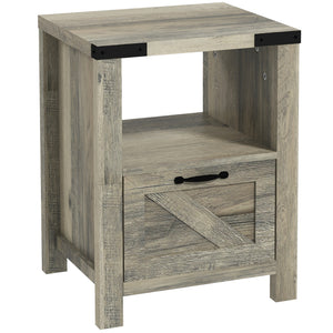 Farmhouse Style Side Table with Storage, Gray