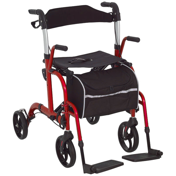 20cm Height Adjustable Folding Rollator Walker, Red