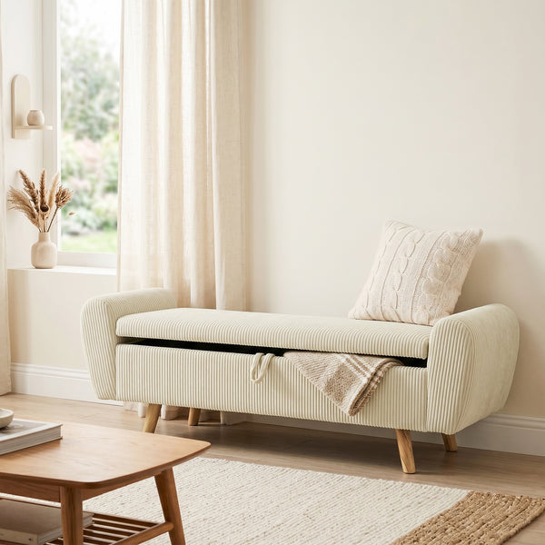 59" Corduroy Storage Bench, Beige