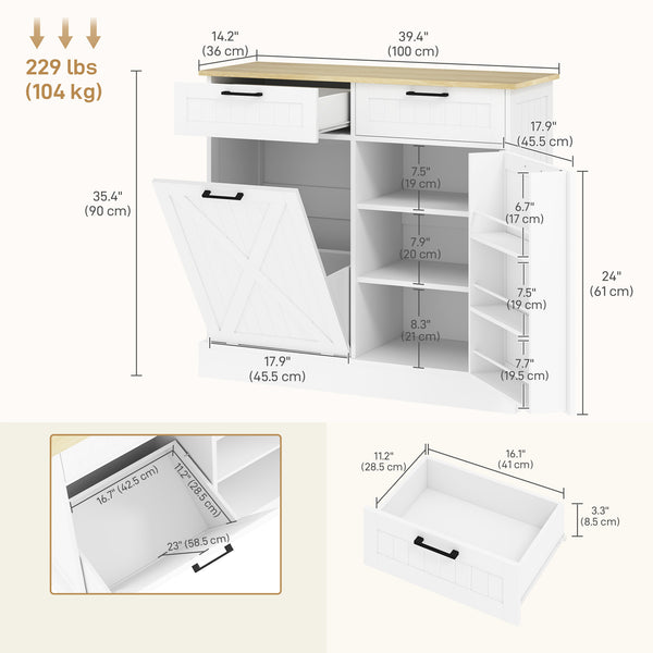 10-gallon trash cabinet with tilt-out drawers, white