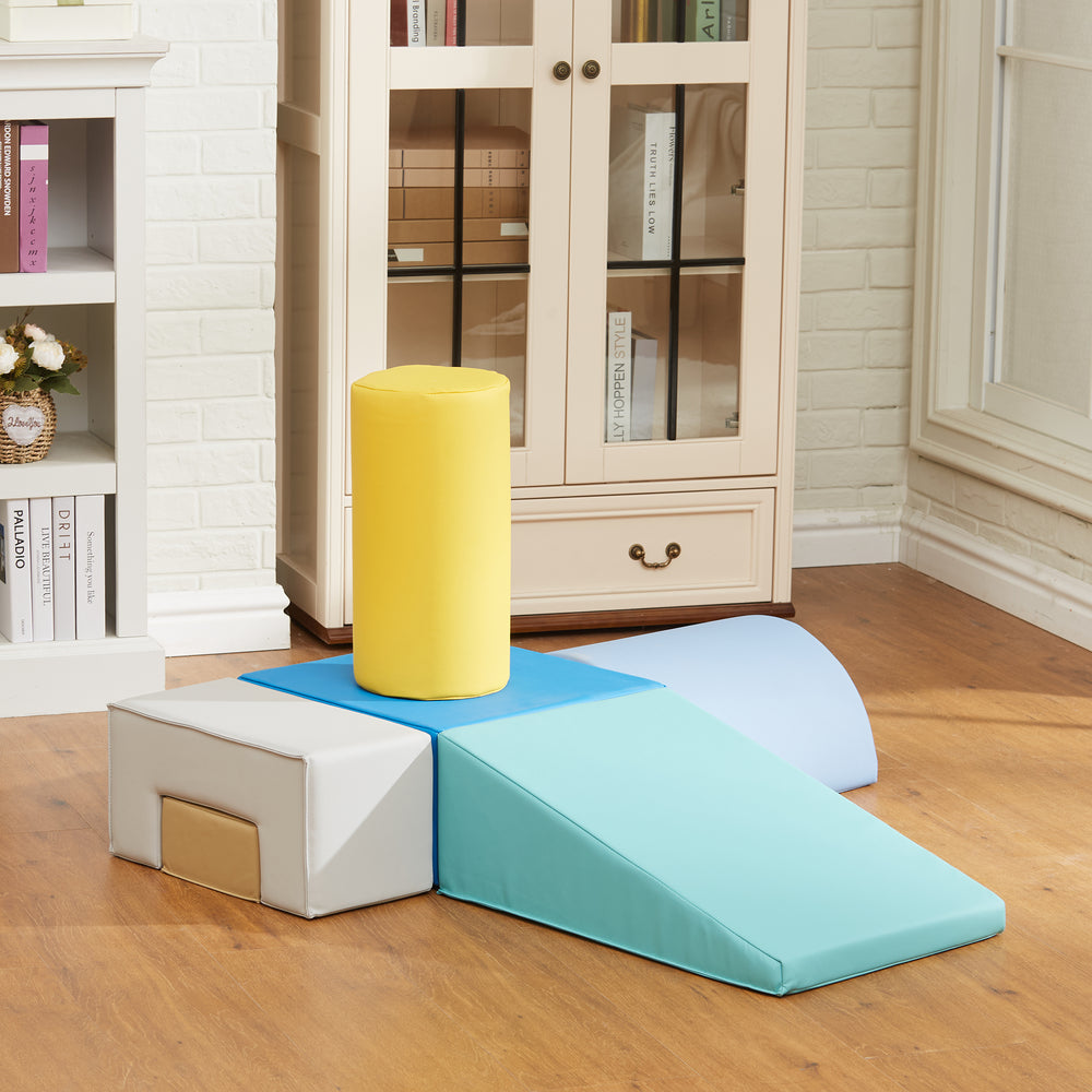 6-piece soft play area for children, yellow/green