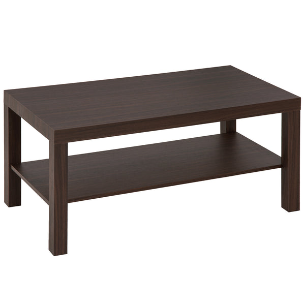 2-Tier Coffee Table with Storage Shelf, Rectangular Center Table for Living Room, Walnut