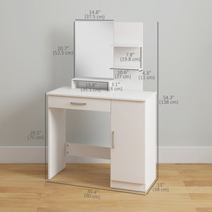 Dressing table with mirror, makeup cabinet with drawer, adjustable shelves