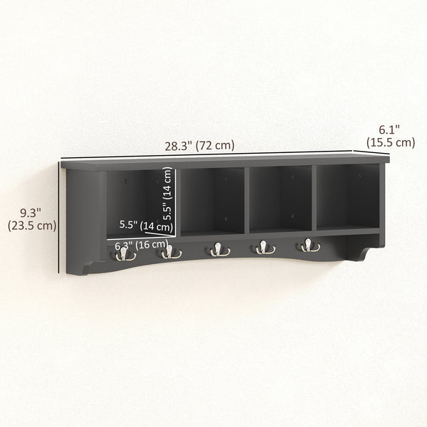 Wall-mounted coat rack with shelf, black