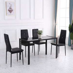 Set of 4 high-back upholstered chairs with padded seats, steel legs, black
