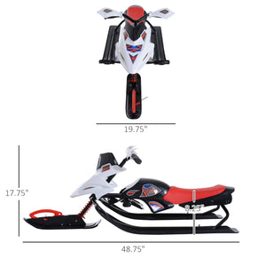 Sled with padded rubber seat, windproof handle and non-slip pedal, white and red