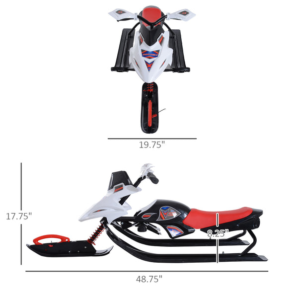 Sled with padded rubber seat, windproof handle and non-slip pedal, white and red