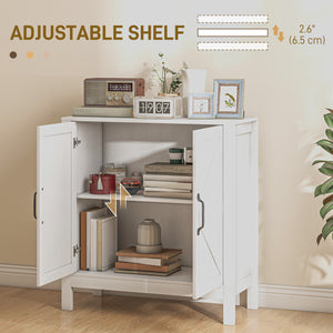 Kitchen buffet with barn-style sliding door and adjustable shelves, white wood look.