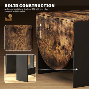 Space-saving drop-leaf kitchen table for dining and living room, rustic brown