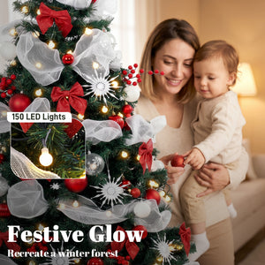 5 ft. Pre-lit Christmas Tree with 150 LED Lights and Red and White Decorations