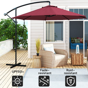 9.5-foot cantilever parasol with wind protection strap and cover, red