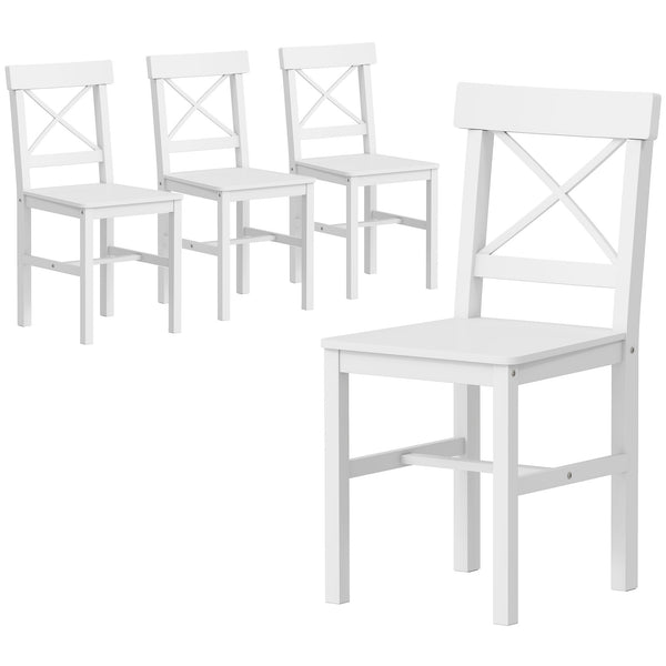 Set of 4 white wooden dining chairs with cross backs