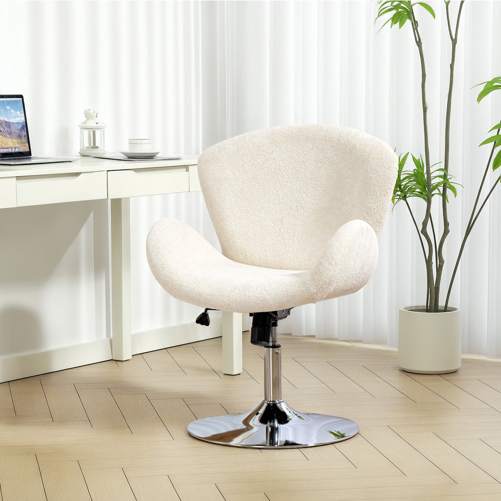 Swivel office chair in velvet with a wide seat, cream white