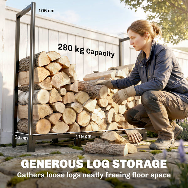 Adjustable width and height outdoor firewood rack, 616 lb capacity – Black
