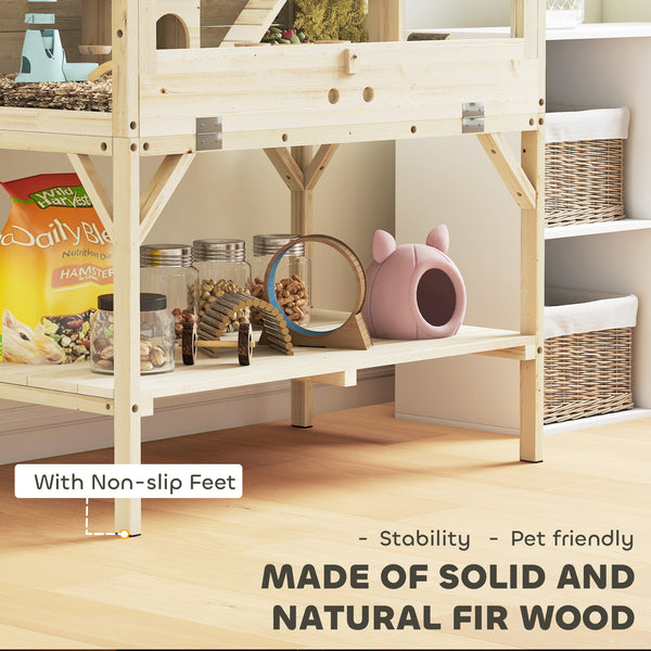 2-tier wooden hamster cage with storage and accessories