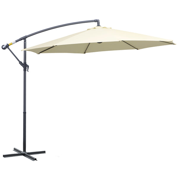 Offset Umbrella for Outdoor Market Hanging Banana Umbrella Offset Sunshade Crank Handle Cross Base Beige
