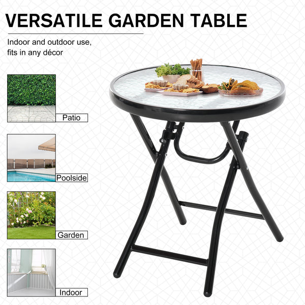 Round folding patio table with tempered glass top