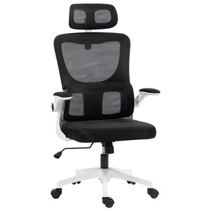 High-back mesh office chair with swivel headrest, black