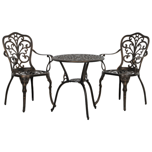 3-Piece Cast Aluminum Bistro Set with Umbrella Hole, Bronze