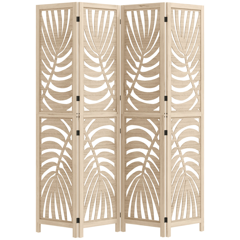 4-panel folding and removable screen with palm leaf pattern