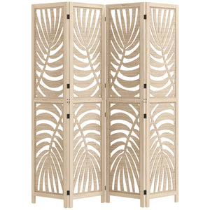 4-panel folding and removable screen with palm leaf pattern