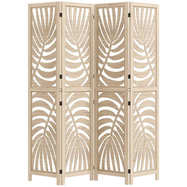 4-panel folding and removable screen with palm leaf pattern
