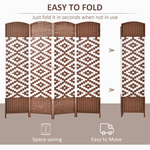 4 Panel Freestanding Double Hinged Room Divider, Brown