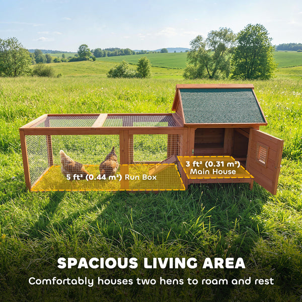Wooden coop for 2 hens, cage with run, nesting box, removable tray and waterproof roof