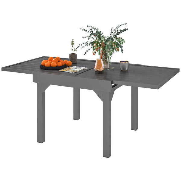 Extendable aluminum outdoor dining table, gray