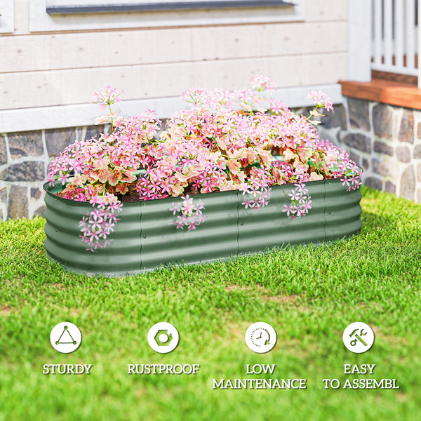 Galvanized raised planter with safety rim, green