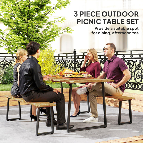6-person picnic table and bench set with 5cm parasol hole, slatted top and steel frame 
