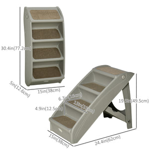 Portable stairs for dogs and cats, foldable and lightweight, grey.