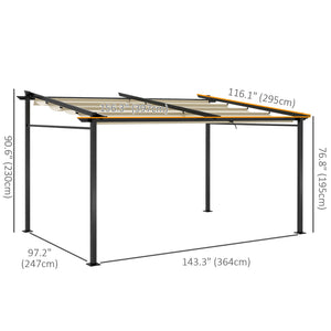 10 x 13 metal pergola with sliding and retractable roof, beige