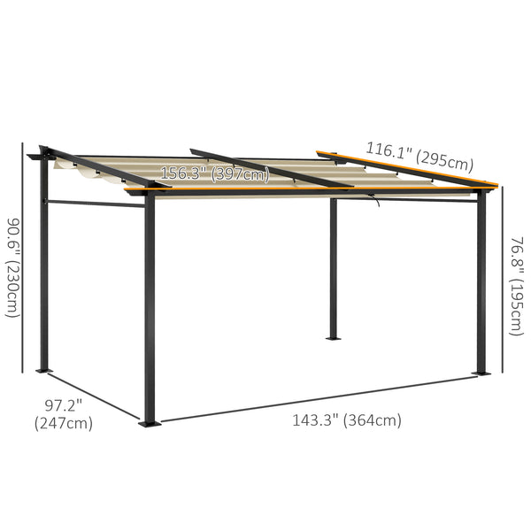 10 x 13 metal pergola with sliding and retractable roof, beige