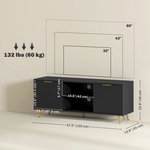TV stand for TVs up to 55 inches, 2 open shelves and 2 cabinets, black