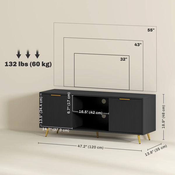 TV stand for TVs up to 55 inches, 2 open shelves and 2 cabinets, black