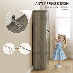 Country Style Pantry with Drawers, Distressed Gray