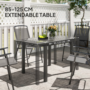 Extendable Patio Dining Table, 33.5"-49.2" Adjustable Outdoor Dining Table for 4-6 Person, with Tempered Glass Top, Metal Frame, for Lawn, Garden, Dark Grey