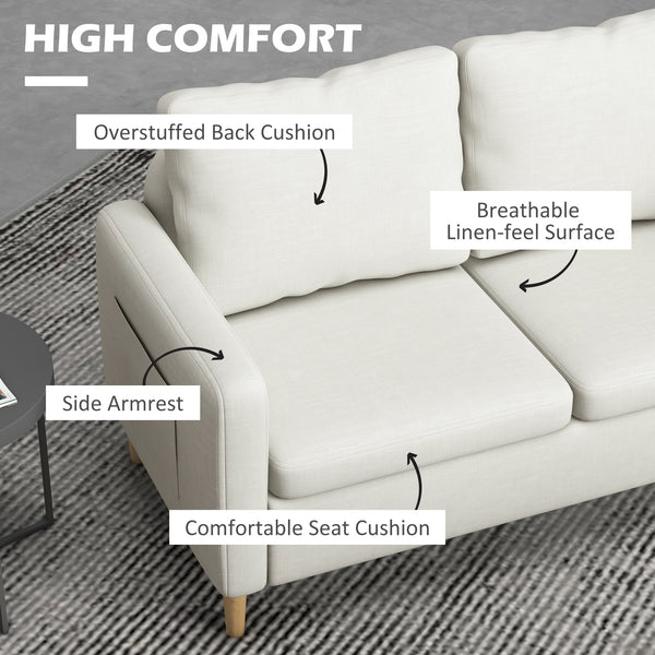 Modern upholstered two seater sofa with side pockets, white
